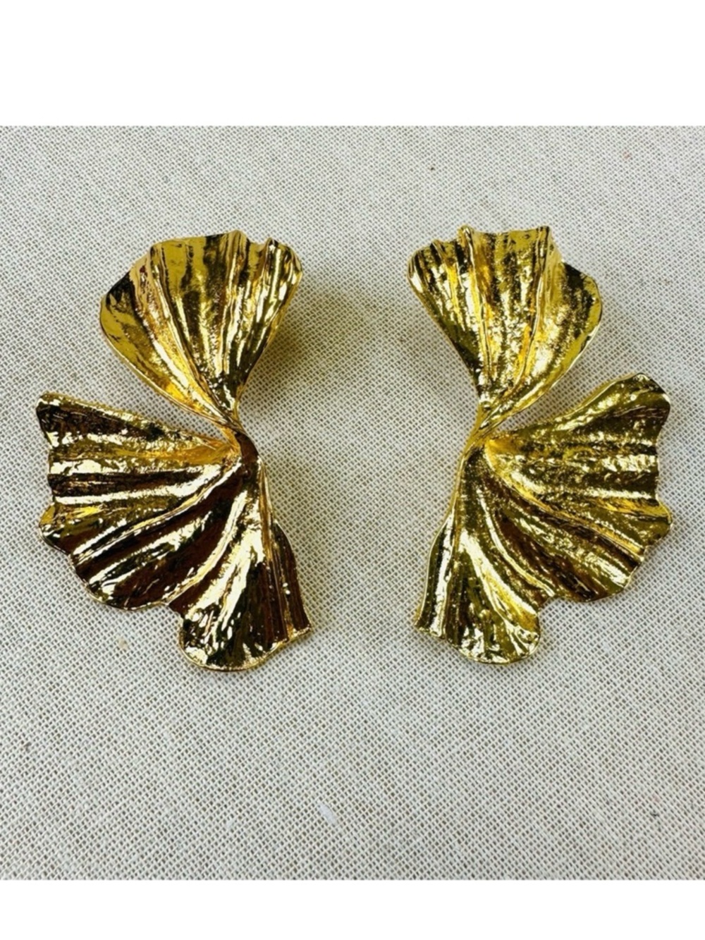 Statement Gold Ginkgo Leaf Earrings Hammered Chunky Leaf Drop Earrings Jewelry